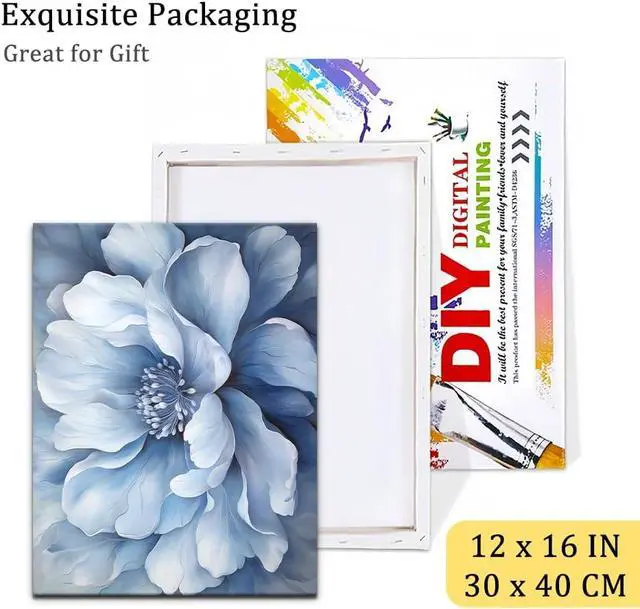 Alt view image 6 of 7 - Natuyalo Framed Paint by Numbers for Adults - Blue Flower DIY Adult Paint by Number Kits Blooming Flower Acrylic Painting by Numbers for Beginners Art Craft Kits for Adults (12x16 Inch)