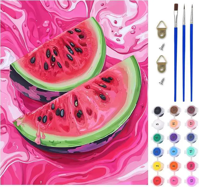Main image of Lxmsja Watermelon Paint by Numbers Kit for Adults, Fresh Color Acrylic Paint by Numbers for Adults Beginner, DIY Craft Supplies Oil Painting Kits for Home Wall Decor 16x20 inch (No Frame)