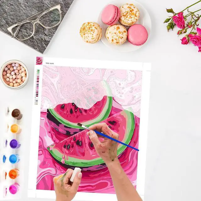 Alt view image 2 of 7 - Lxmsja Watermelon Paint by Numbers Kit for Adults, Fresh Color Acrylic Paint by Numbers for Adults Beginner, DIY Craft Supplies Oil Painting Kits for Home Wall Decor 16x20 inch (No Frame)