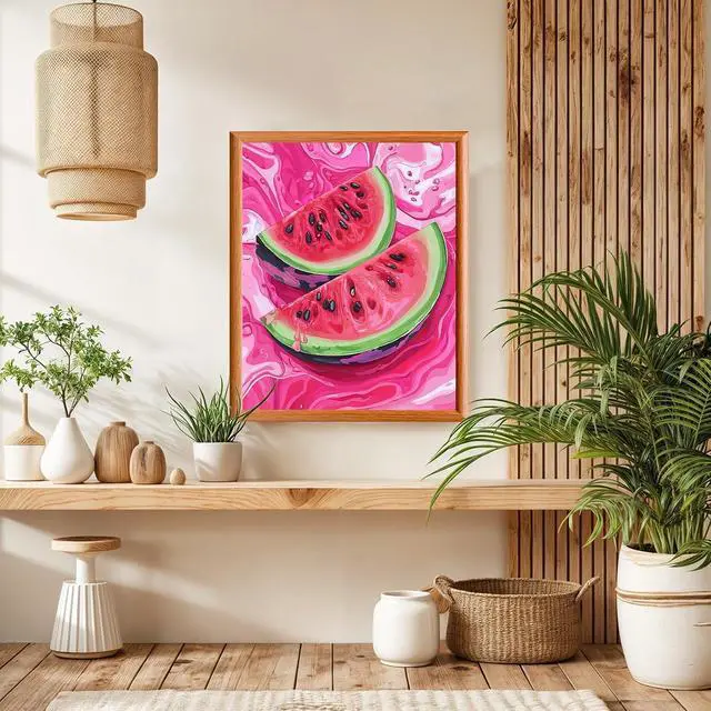 Alt view image 4 of 7 - Lxmsja Watermelon Paint by Numbers Kit for Adults, Fresh Color Acrylic Paint by Numbers for Adults Beginner, DIY Craft Supplies Oil Painting Kits for Home Wall Decor 16x20 inch (No Frame)