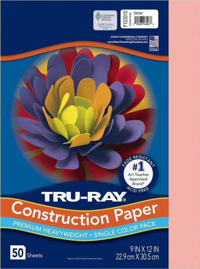 Main image of Tru-Ray Premium Heavyweight Construction Paper, High Quality | Salmon, 9"x 12", 50 Sheets, Fade Resistant, Art Paper