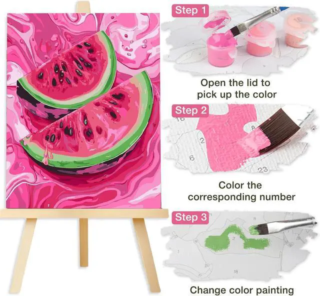 Alt view image 7 of 7 - Lxmsja Watermelon Paint by Numbers Kit for Adults, Fresh Color Acrylic Paint by Numbers for Adults Beginner, DIY Craft Supplies Oil Painting Kits for Home Wall Decor 16x20 inch (No Frame)