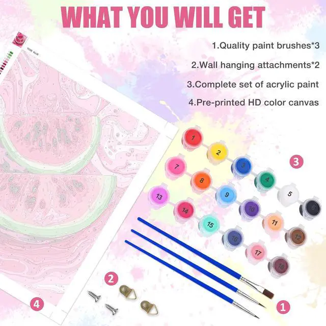 Alt view image 5 of 7 - Lxmsja Watermelon Paint by Numbers Kit for Adults, Fresh Color Acrylic Paint by Numbers for Adults Beginner, DIY Craft Supplies Oil Painting Kits for Home Wall Decor 16x20 inch (No Frame)