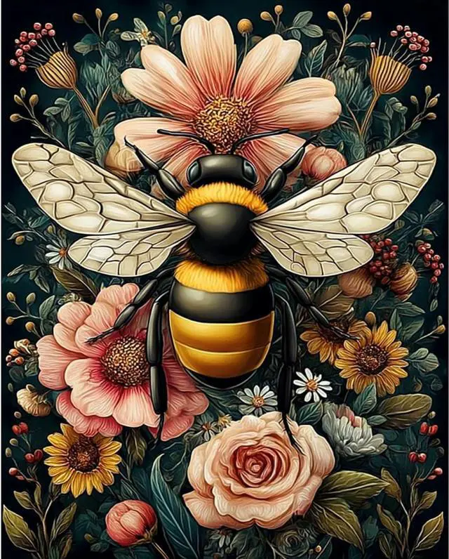 Main image of Arttoplus Bee Paint by Numbers Kit for Adults Beginner 16x20 inch | Flowers Adult Paint by Number Kits on Canvas, DIY Acrylic Oil Painting by Numbers for Gift Home Wall Decor (Without Frame)