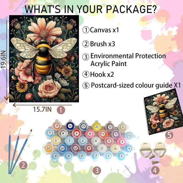 Alt view image 2 of 7 - Arttoplus Bee Paint by Numbers Kit for Adults Beginner 16x20 inch | Flowers Adult Paint by Number Kits on Canvas, DIY Acrylic Oil Painting by Numbers for Gift Home Wall Decor (Without Frame)
