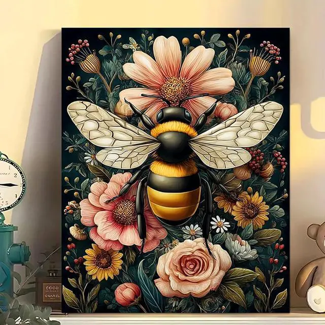 Alt view image 3 of 7 - Arttoplus Bee Paint by Numbers Kit for Adults Beginner 16x20 inch | Flowers Adult Paint by Number Kits on Canvas, DIY Acrylic Oil Painting by Numbers for Gift Home Wall Decor (Without Frame)