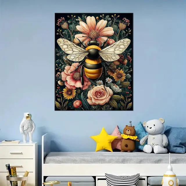 Alt view image 5 of 7 - Arttoplus Bee Paint by Numbers Kit for Adults Beginner 16x20 inch | Flowers Adult Paint by Number Kits on Canvas, DIY Acrylic Oil Painting by Numbers for Gift Home Wall Decor (Without Frame)