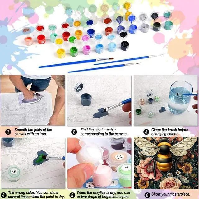 Alt view image 6 of 7 - Arttoplus Bee Paint by Numbers Kit for Adults Beginner 16x20 inch | Flowers Adult Paint by Number Kits on Canvas, DIY Acrylic Oil Painting by Numbers for Gift Home Wall Decor (Without Frame)