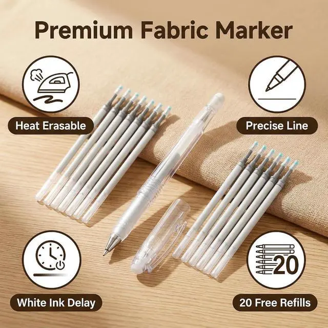Alt view image 5 of 7 - ibotti Heat Erasable Fabric Pen with 20 Refills for Tailors Sewing, Quilting and Crafts, White