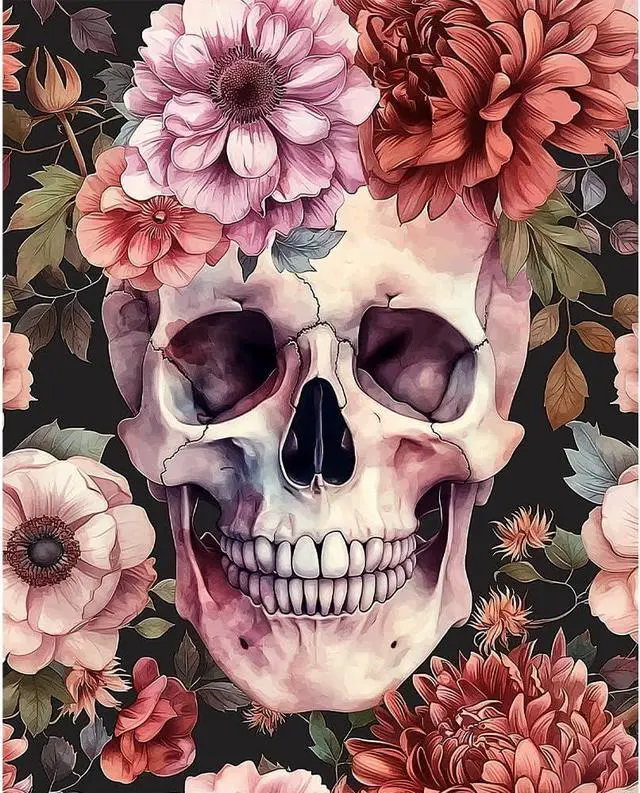 Main image of Natuyalo Paint by Numbers Kit for Adults - Paint by Number on Canvas Without Frame, Skull and Flowers DIY Acrylic Painting for Ideal Gift Home Wall Decor (16x20 Inch)