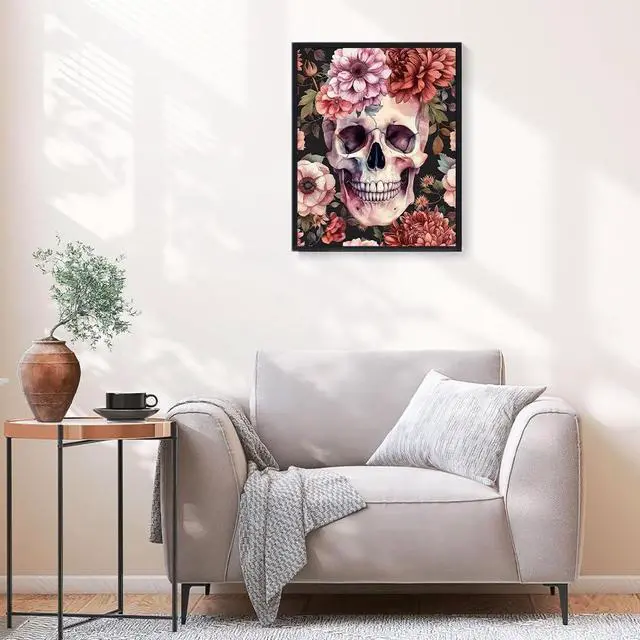 Alt view image 4 of 7 - Natuyalo Paint by Numbers Kit for Adults - Paint by Number on Canvas Without Frame, Skull and Flowers DIY Acrylic Painting for Ideal Gift Home Wall Decor (16x20 Inch)