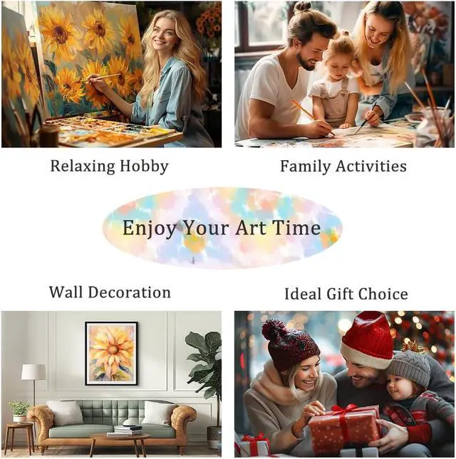 Alt view image 6 of 7 - Natuyalo Paint by Numbers Kit for Adults Beginners and Kids, 16" Wx20 L Canvas Pictures Drawing Acrylic Paintwork with 3 Pcs Paintbrushes, Colorful Flowers in Vase