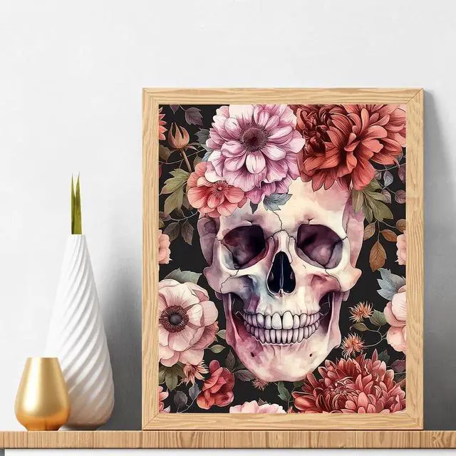 Alt view image 3 of 7 - Natuyalo Paint by Numbers Kit for Adults - Paint by Number on Canvas Without Frame, Skull and Flowers DIY Acrylic Painting for Ideal Gift Home Wall Decor (16x20 Inch)