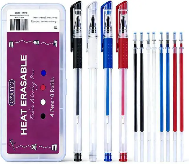 Main image of OZXTYO Heat Erasable Fabric Marking Pens 4 Pens + 8 Refills, No Ghost Lines,Disappearing Ink Precision Fabric Markers for Sewing Quilting Embroidery Dressmaking
