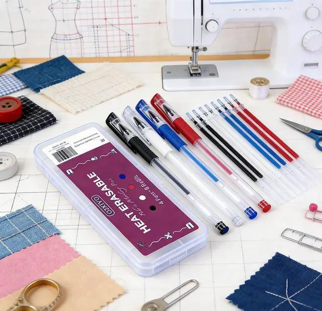 Alt view image 4 of 4 - OZXTYO Heat Erasable Fabric Marking Pens 4 Pens + 8 Refills, No Ghost Lines,Disappearing Ink Precision Fabric Markers for Sewing Quilting Embroidery Dressmaking