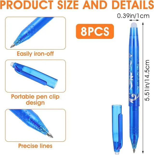 Alt view image 2 of 7 - 8pcs Heat Erasable Pens for Fabric, Fabric Marking Pens Fabrics Markers No Ghost Lines, Disappearing Ink for Precise Marking for Quilting Sewing Embroidery DIY Dressmaking Fabrics Tailors Chalk