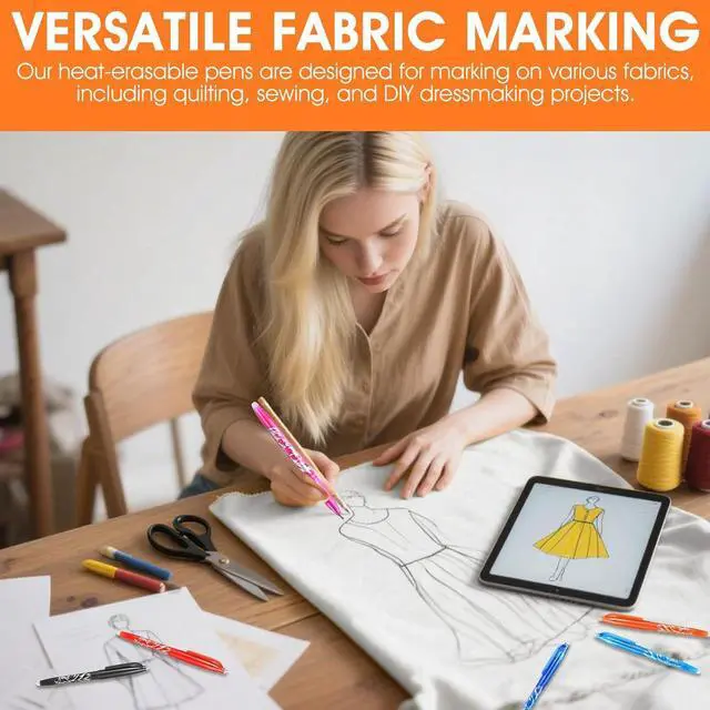 Alt view image 3 of 7 - 8pcs Heat Erasable Pens for Fabric, Fabric Marking Pens Fabrics Markers No Ghost Lines, Disappearing Ink for Precise Marking for Quilting Sewing Embroidery DIY Dressmaking Fabrics Tailors Chalk