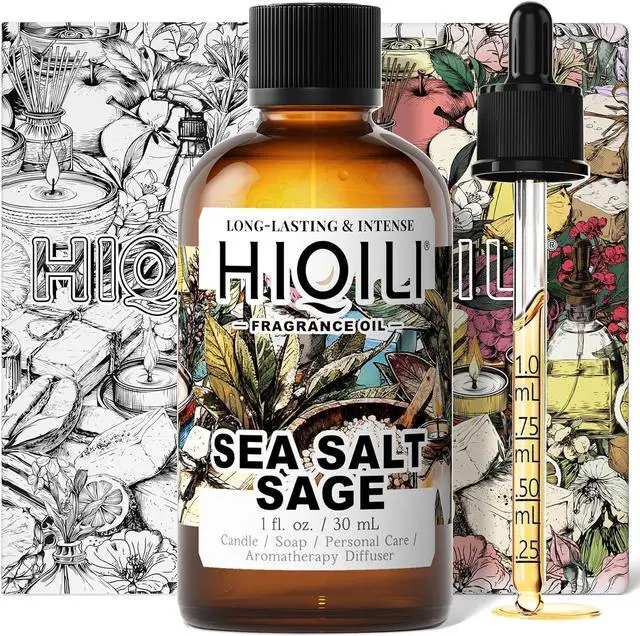 Main image of HIQILI Sea Salt Sage Fragrance Oil for Diffuser Use, DIY Perfume - 1 Fl Oz | Car/Hotel Collection Diffuser Oil, Long Lasting Scents, Candle & Soap Making Supplies, DIY Air Freshener Spray
