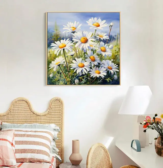 Alt view image 3 of 7 - Offito Framed Paint by Numbers Kit for Adults Beginners, Daisy Flowers | 10x10 Inch, without Easel, Easy DIY Acrylic Canvas Craft Kit with Frame, Home Decor, Stress Relief Relaxing Hobby Gift