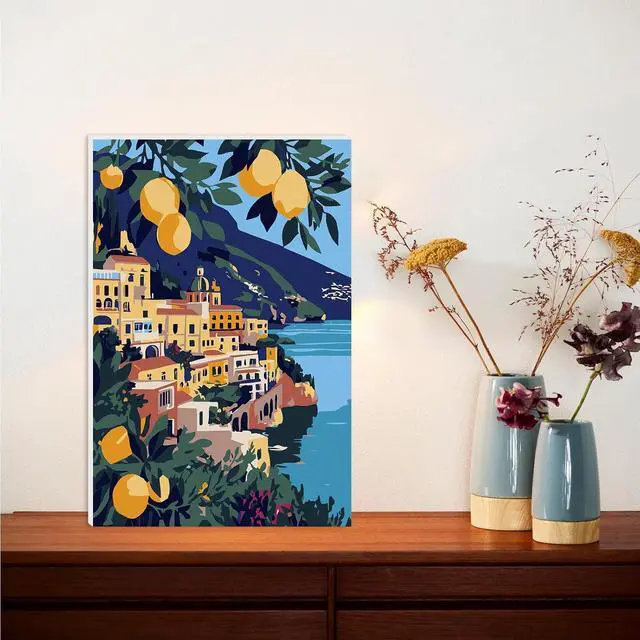 Alt view image 2 of 7 - Lxmsja Amalfi Coast Paint by Numbers Kit for Adults, Lemon Trees Acrylic Paint by Numbers for Adults Beginner, DIY Craft Supplies Oil Painting Kits for Home Wall Decor 8x12 inch (Framed)