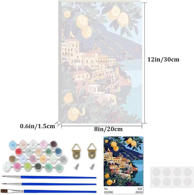 Alt view image 4 of 7 - Lxmsja Amalfi Coast Paint by Numbers Kit for Adults, Lemon Trees Acrylic Paint by Numbers for Adults Beginner, DIY Craft Supplies Oil Painting Kits for Home Wall Decor 8x12 inch (Framed)