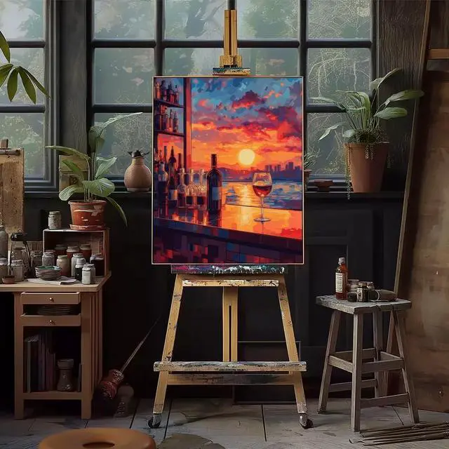 Alt view image 2 of 7 - Natuyalo Paint by Numbers for Adults Beginner, Bar Sunset Paint by Number Kits on Canvas Without Framed, Cityscapes Paint by Easy Acrylic Painting by Number Kits Home Wall Decor 16x20 inch