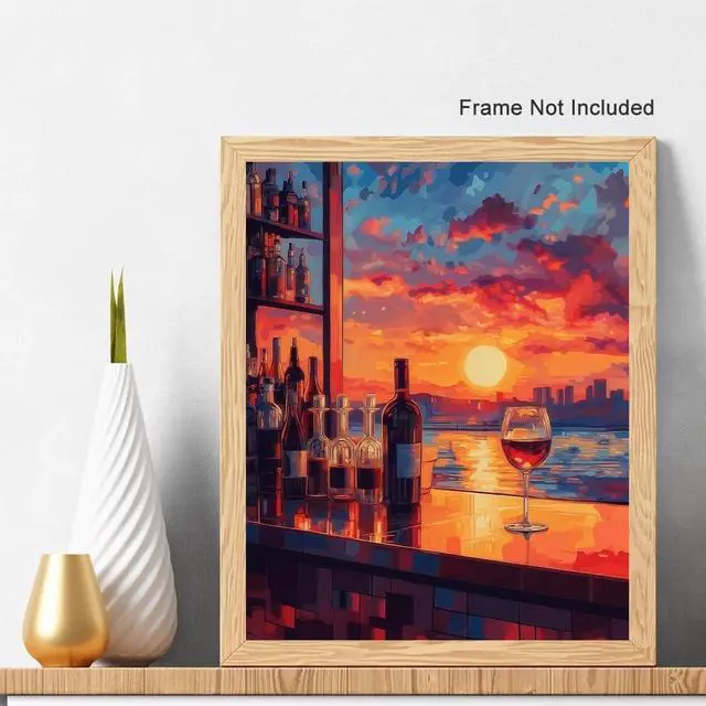 Alt view image 3 of 7 - Natuyalo Paint by Numbers for Adults Beginner, Bar Sunset Paint by Number Kits on Canvas Without Framed, Cityscapes Paint by Easy Acrylic Painting by Number Kits Home Wall Decor 16x20 inch