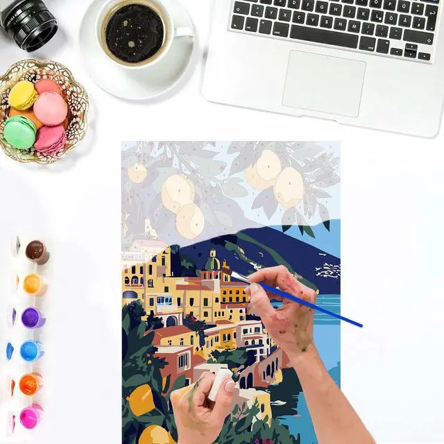 Alt view image 6 of 7 - Lxmsja Amalfi Coast Paint by Numbers Kit for Adults, Lemon Trees Acrylic Paint by Numbers for Adults Beginner, DIY Craft Supplies Oil Painting Kits for Home Wall Decor 8x12 inch (Framed)