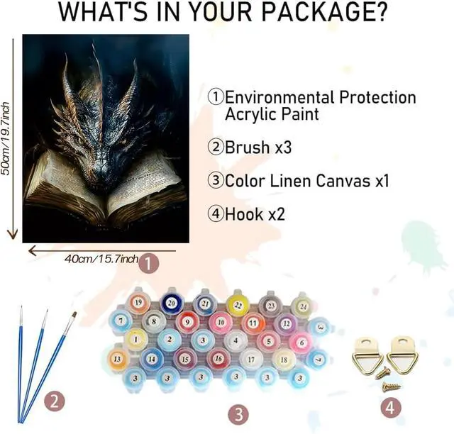 Alt view image 2 of 7 - MBNTJHT Dragon Paint by Numbers Kit for Adults,Black Dragon and Book Paint by Number Kits with Brushes for Adults Beginner,DIY Unframed Oil Painting Kits for Home Wall Decor 16x20 Inch.