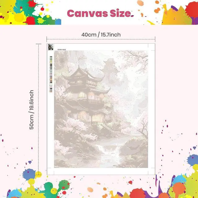 Alt view image 3 of 7 - Beautiful Landscape Temple Paint by Numbers Kits for Adults, Paint by Number Beginner, Cherry Blossom, Canvas Painting by Numbers for Adults, Easy Oil Painting Kits for Gifts Home Decor 16x20 Inch