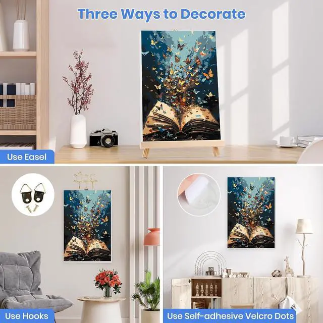 Alt view image 2 of 7 - MXJSUA Butterflies Book Paint by Numbers Kit with Frame for Adults, Easy Beginners Paint by Number on Canvas with Easel, Acrylic Number Painting Craft Gifts for Home Decor, 8x12 inch