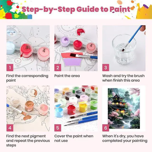 Alt view image 7 of 7 - Beautiful Landscape Temple Paint by Numbers Kits for Adults, Paint by Number Beginner, Cherry Blossom, Canvas Painting by Numbers for Adults, Easy Oil Painting Kits for Gifts Home Decor 16x20 Inch