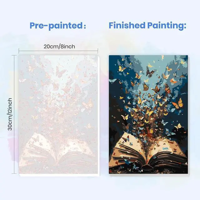 Alt view image 3 of 7 - MXJSUA Butterflies Book Paint by Numbers Kit with Frame for Adults, Easy Beginners Paint by Number on Canvas with Easel, Acrylic Number Painting Craft Gifts for Home Decor, 8x12 inch