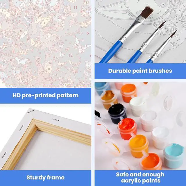 Alt view image 4 of 7 - MXJSUA Butterflies Book Paint by Numbers Kit with Frame for Adults, Easy Beginners Paint by Number on Canvas with Easel, Acrylic Number Painting Craft Gifts for Home Decor, 8x12 inch