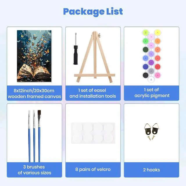Alt view image 7 of 7 - MXJSUA Butterflies Book Paint by Numbers Kit with Frame for Adults, Easy Beginners Paint by Number on Canvas with Easel, Acrylic Number Painting Craft Gifts for Home Decor, 8x12 inch
