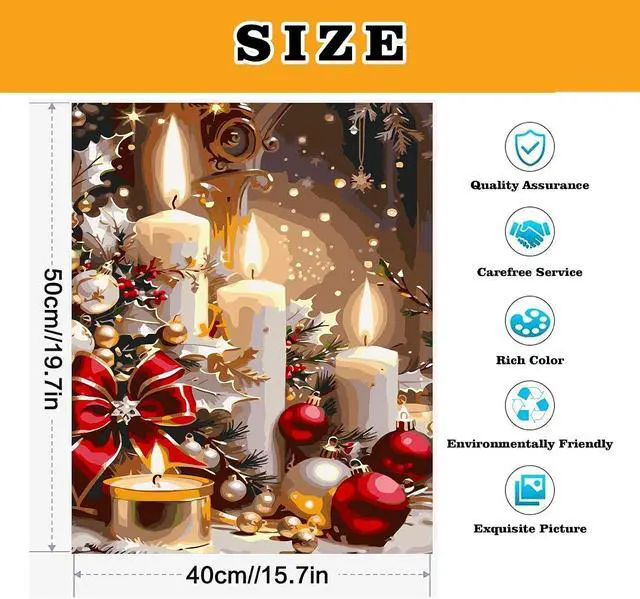 Alt view image 3 of 7 - Meothan Paint by Numbers Kit for Adults Beginner 16x20 inch (Without Frame) | Christmas Adult Paint by Number Kits on Canvas, DIY Candles Acrylic Oil Easy Painting by Numbers for Home Wall Decor