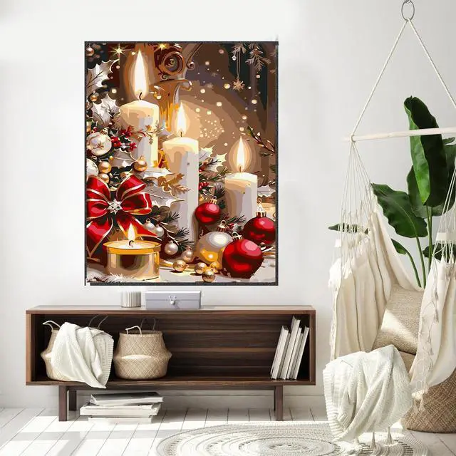 Alt view image 4 of 7 - Meothan Paint by Numbers Kit for Adults Beginner 16x20 inch (Without Frame) | Christmas Adult Paint by Number Kits on Canvas, DIY Candles Acrylic Oil Easy Painting by Numbers for Home Wall Decor