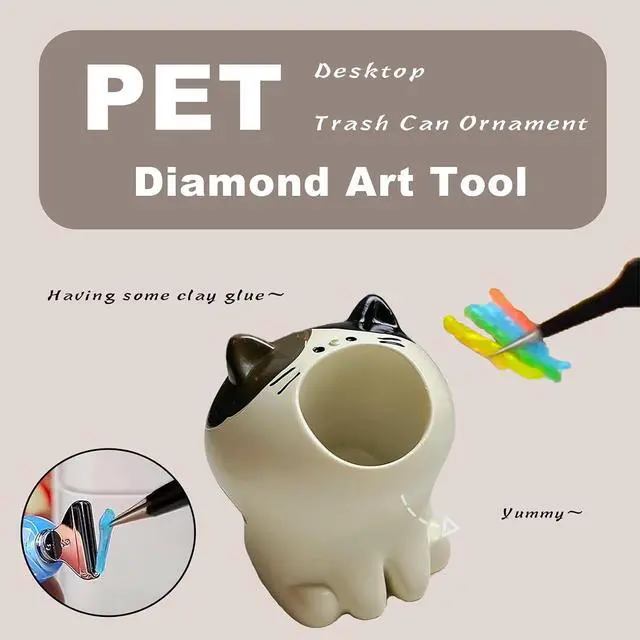 Alt view image 2 of 7 - LINFANG Diamond Art Tool Desktop Trash Can Ornament Cute Tool, Diamond Painting Accessories, Diamond Art Kit for Adults, Creative Mini Garbage Can, Small Storage | Ideal for Diamond Work (Cat)