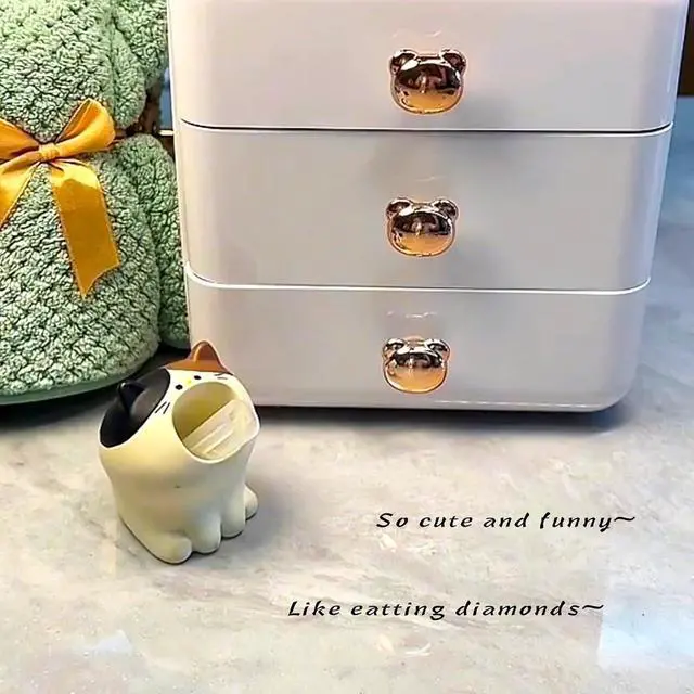 Alt view image 7 of 7 - LINFANG Diamond Art Tool Desktop Trash Can Ornament Cute Tool, Diamond Painting Accessories, Diamond Art Kit for Adults, Creative Mini Garbage Can, Small Storage | Ideal for Diamond Work (Cat)