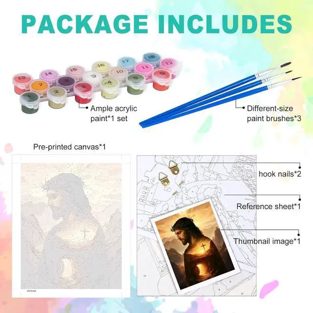 Alt view image 3 of 7 - cviokrdu Jesus Paint by Numbers Kit for Adults - Christians Adult Paint by Number Kits on Canvas, Religion DIY Oil Painting for Gift Home Wall Decor (16x20inch)