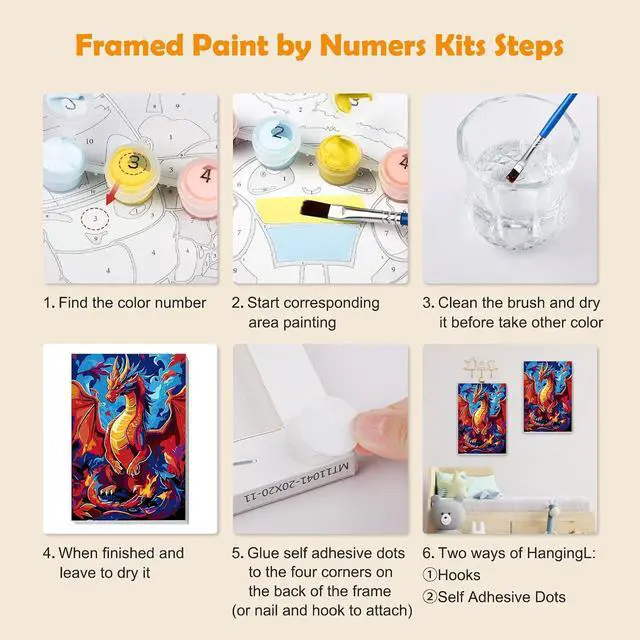 Alt view image 6 of 7 - MOGTAA Dragon Paint by Numbers Kit for Adults Beginners with Frame, Animal Adult Paint by Number Kits on Canvas with Easel, Easy DIY Oil Painting Kits for Home Decor, 8x12in