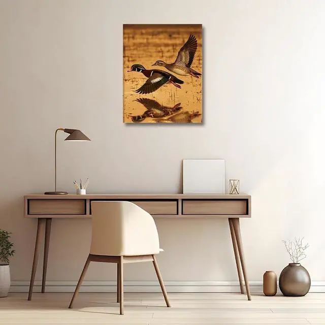 Alt view image 3 of 7 - HULDFRDA Adult Paint by Number Kits on Canvas, DIY Painting by Numbers Kits, Wood Duck Flying Over the Lake at Dusk Paint by Numbers Kit Canvas Art Home Decor, 16 x20 Inch