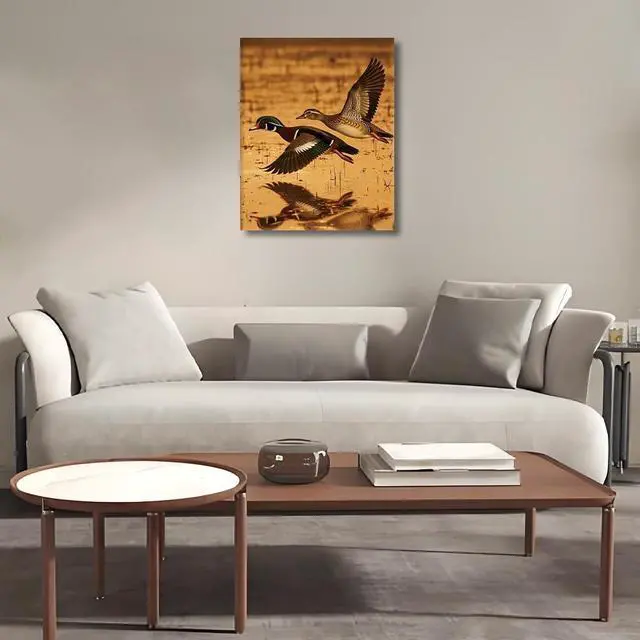 Alt view image 2 of 7 - HULDFRDA Adult Paint by Number Kits on Canvas, DIY Painting by Numbers Kits, Wood Duck Flying Over the Lake at Dusk Paint by Numbers Kit Canvas Art Home Decor, 16 x20 Inch