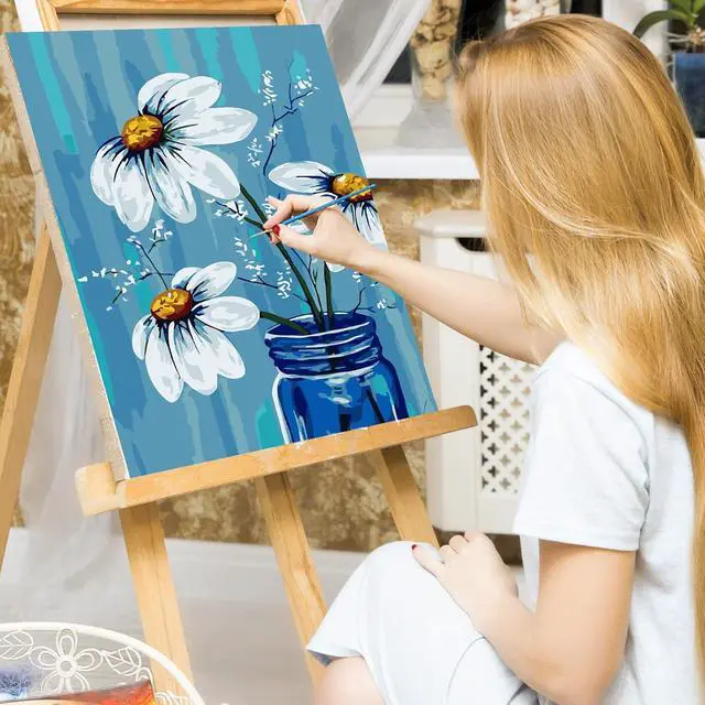 Alt view image 2 of 7 - Ginkko Framed Paint by Numbers Kit for Adults 8X 12 inch, Vase Flowers | Beginners & Kids Ages 8-12, Flower DIY Acrylic Canvas Painting with Paints & Brushes, Original Art Decor Gift for Home Wall