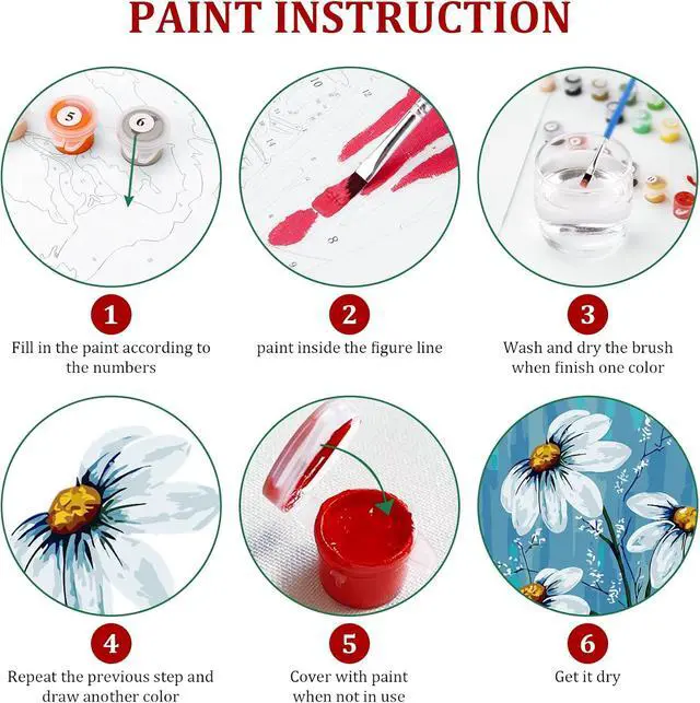 Alt view image 4 of 7 - Ginkko Framed Paint by Numbers Kit for Adults 8X 12 inch, Vase Flowers | Beginners & Kids Ages 8-12, Flower DIY Acrylic Canvas Painting with Paints & Brushes, Original Art Decor Gift for Home Wall
