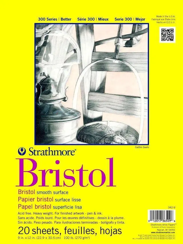 Main image of Strathmore 300 Series Tape Bound Bristol Pad, 100 lb. Smooth Surface, 9 X 12 inches, White, 20 Sheets (342-9)