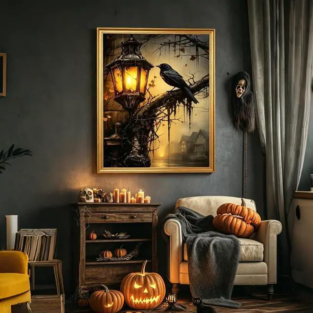 Alt view image 2 of 7 - PHANTASYART Gothic Paint by Numbers Kit for Adults 16x20inch | Crow Paint by Number Adult, Raven Canvas Paint by Numbers for Adults, DIY Acrylic Painting Kit, Dark Academia Wall Art