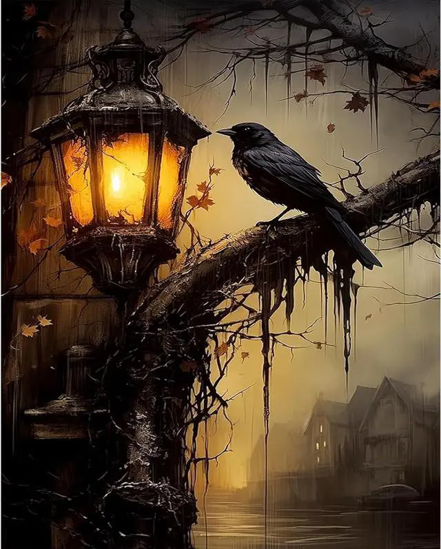 Main image of PHANTASYART Gothic Paint by Numbers Kit for Adults 16x20inch | Crow Paint by Number Adult, Raven Canvas Paint by Numbers for Adults, DIY Acrylic Painting Kit, Dark Academia Wall Art
