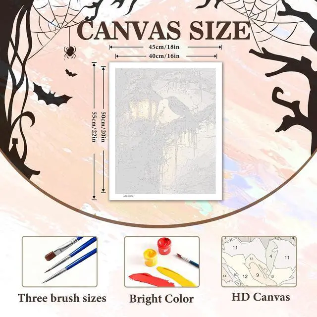 Alt view image 5 of 7 - PHANTASYART Gothic Paint by Numbers Kit for Adults 16x20inch | Crow Paint by Number Adult, Raven Canvas Paint by Numbers for Adults, DIY Acrylic Painting Kit, Dark Academia Wall Art