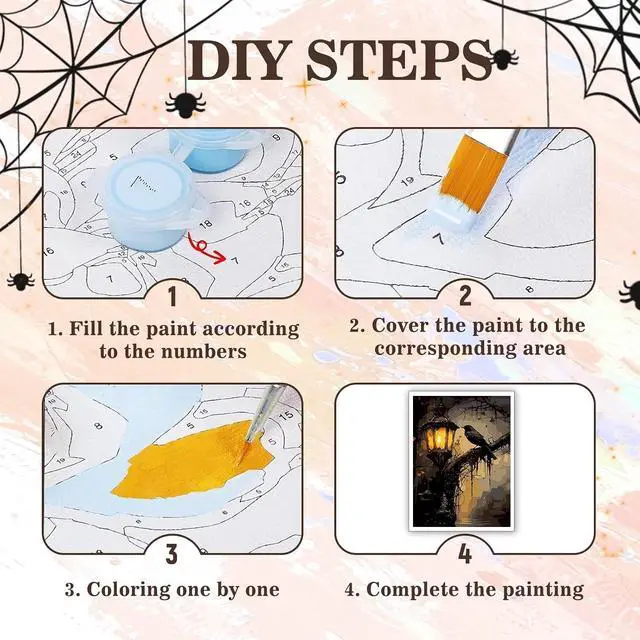 Alt view image 7 of 7 - PHANTASYART Gothic Paint by Numbers Kit for Adults 16x20inch | Crow Paint by Number Adult, Raven Canvas Paint by Numbers for Adults, DIY Acrylic Painting Kit, Dark Academia Wall Art